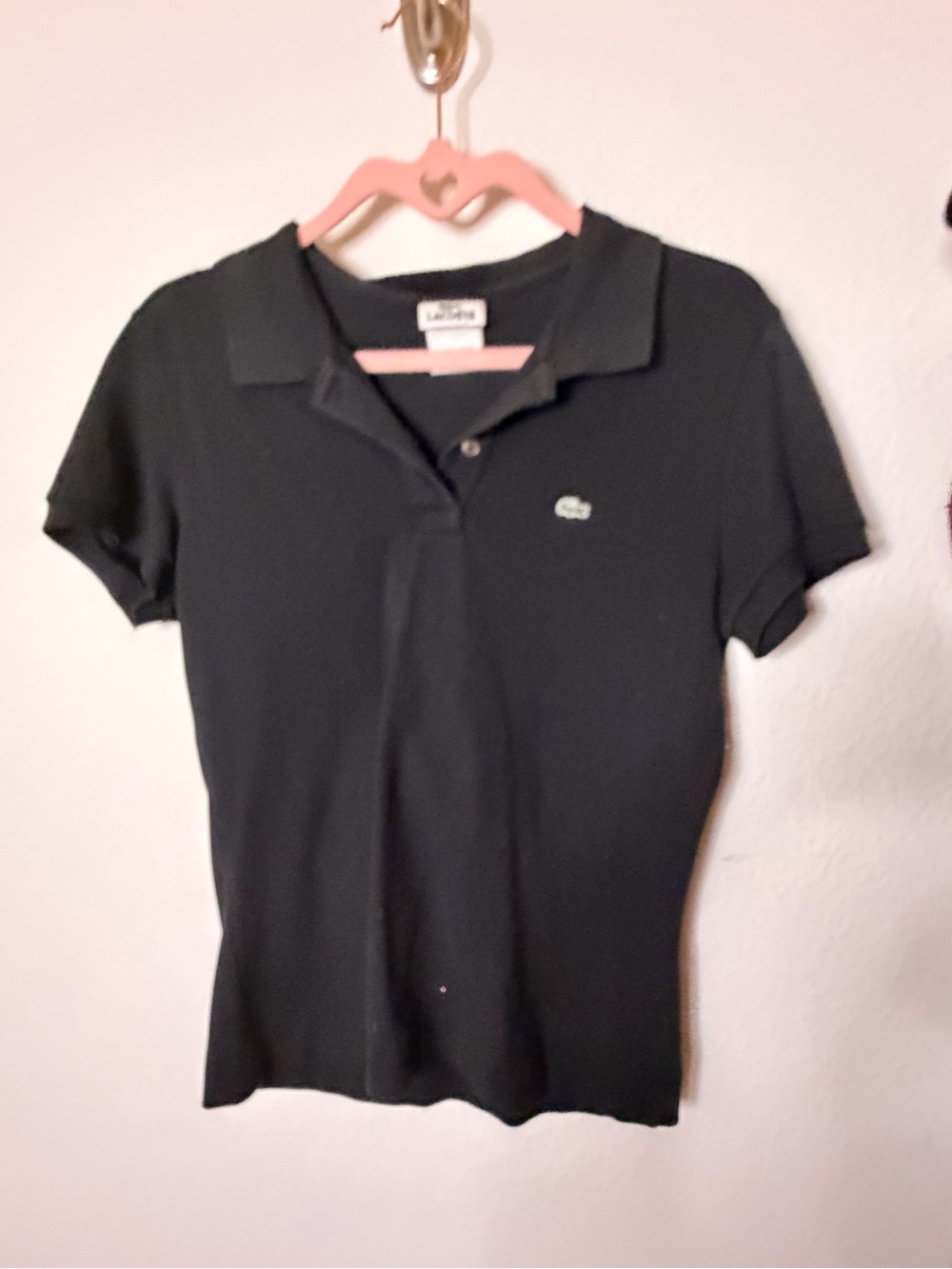 Lacoste Black Women's Short-Sleeve Polo with Green Croc Logo